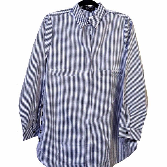 Gracila Tops - Amazing Gracila Blue & White Gingham Collared Long Sleeve Blouse Size M NWT